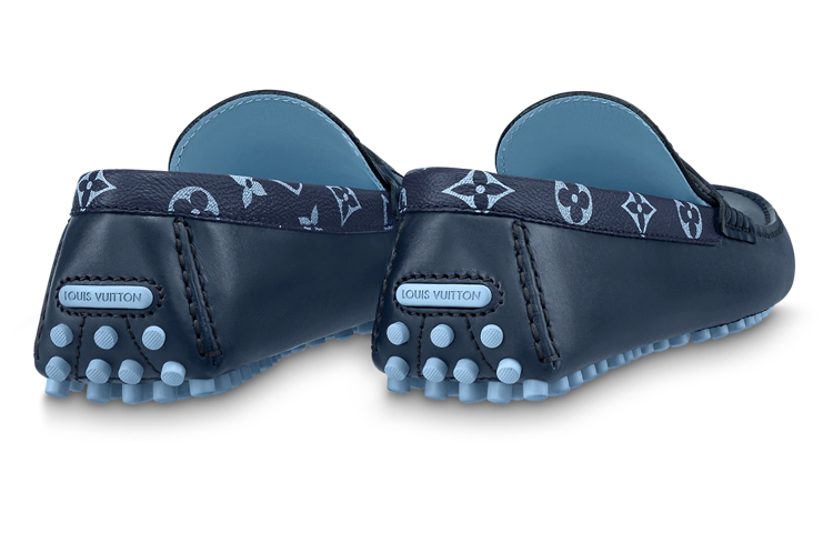 LOUIS VUITTON Hockenheim Moccasin Shoes 'Blue with Monogram Collar' 1AAN5H #