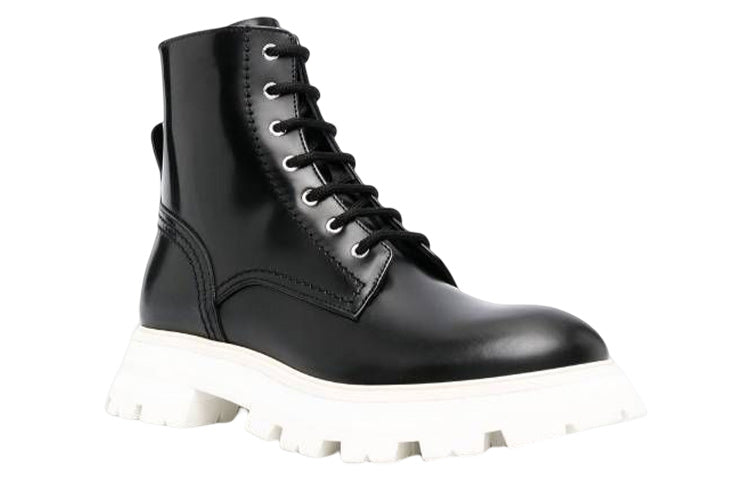 (WMNS) Alexander McQueen Leather Ankle Boots 'Black White' 708056WIC6C1595 #