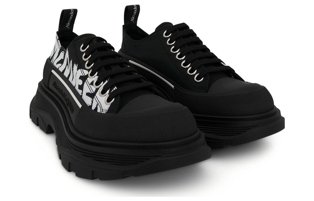 (WMNS) Alexander McQueen Tread Slick Low Lace Up Canvas Graffiti 'Black White' 676711W4RQ21006 #
