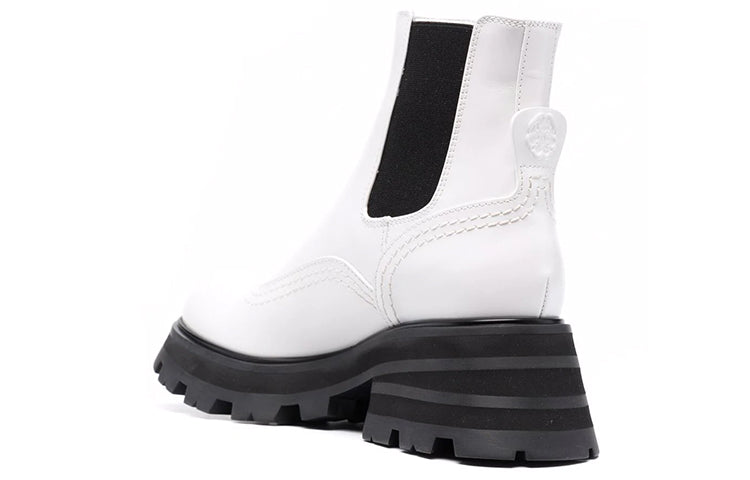 (WMNS) Alexander McQueen Leather Chelsea Ankle Boots 'White Black' 666368WHZ849360 #