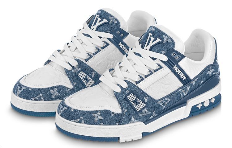 (WMNS) LOUIS VUITTON LV Trainer Sneakers 'White with Blue Mesh Monogram' 1AC2AM  #