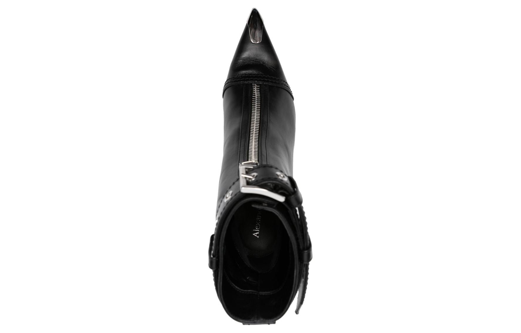 (WMNS) Alexander McQueen Leather Heel Ankle Boots 'Black' 768101WIDR41081 #