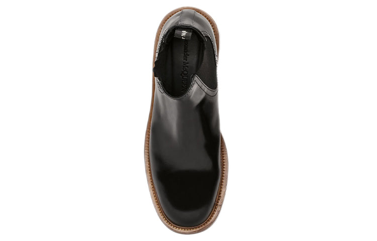 Alexander McQueen Shiny Leather Chelsea Boots 'Black Brown' 683568WHZ8C1452 #