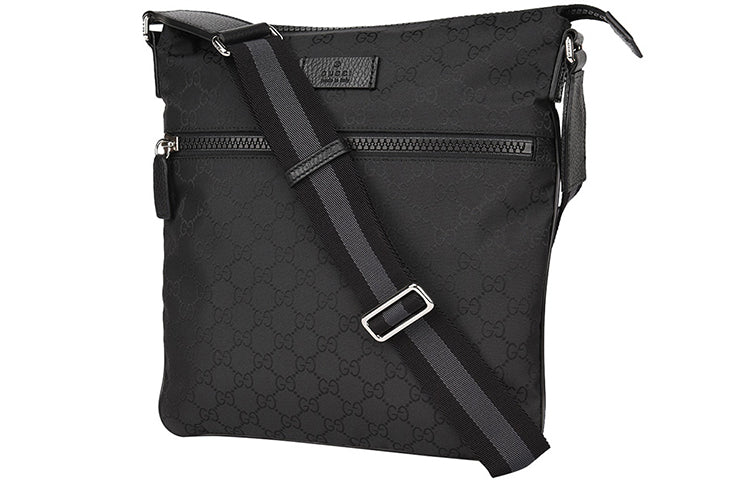 Men's Gucci Logo Leather Logo Stripe Webbing Shoulder Strap Nylon Shoulder Messenger Bag Black 449184-G1XHN-861 #.