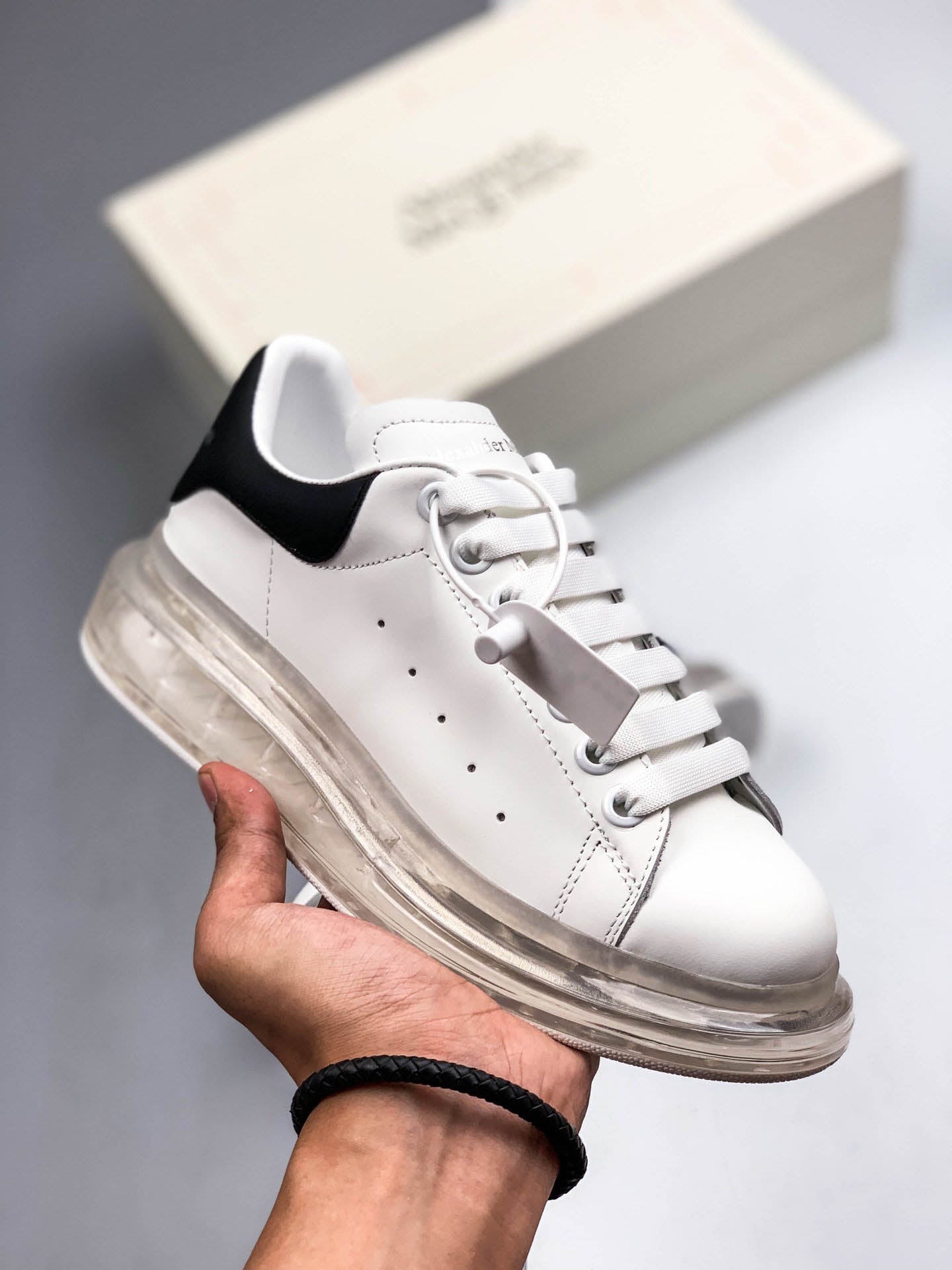 Alexander McQueen Oversized Sneakers 'Clear Sole White Navy Blue' 709817WICY19095 #