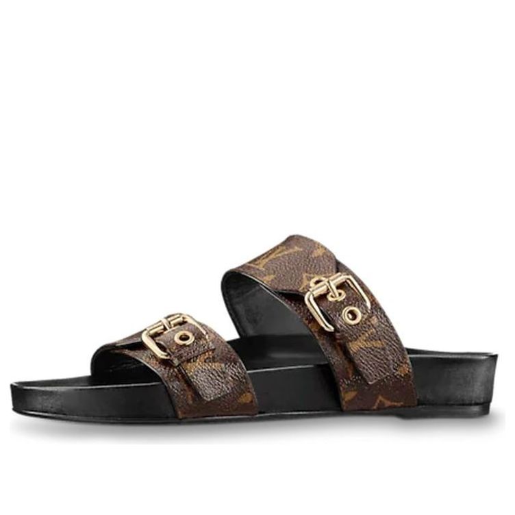 (WMNS) LOUIS VUITTON Bom Dia Flat Mules 'Brown Logo Monogram' 1A3R5G #